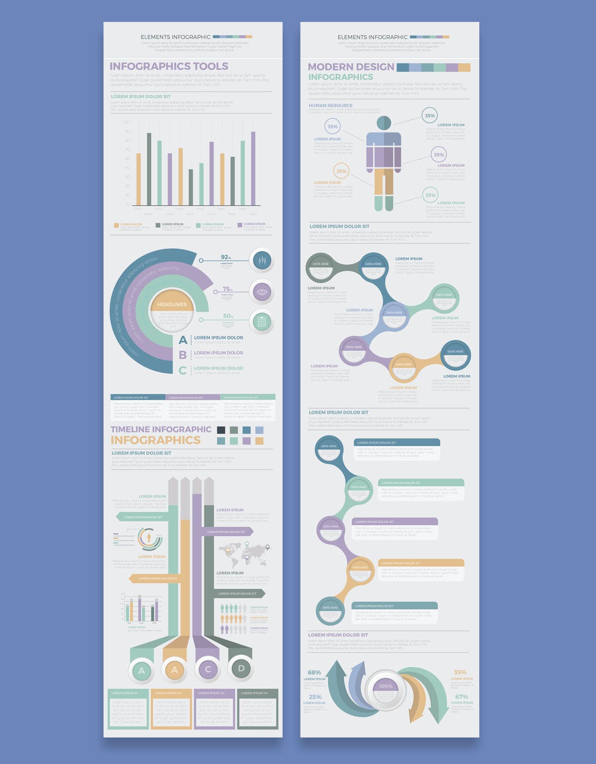 大数据和数据可视化多图表信息矢量图形企业宣传册素材模板