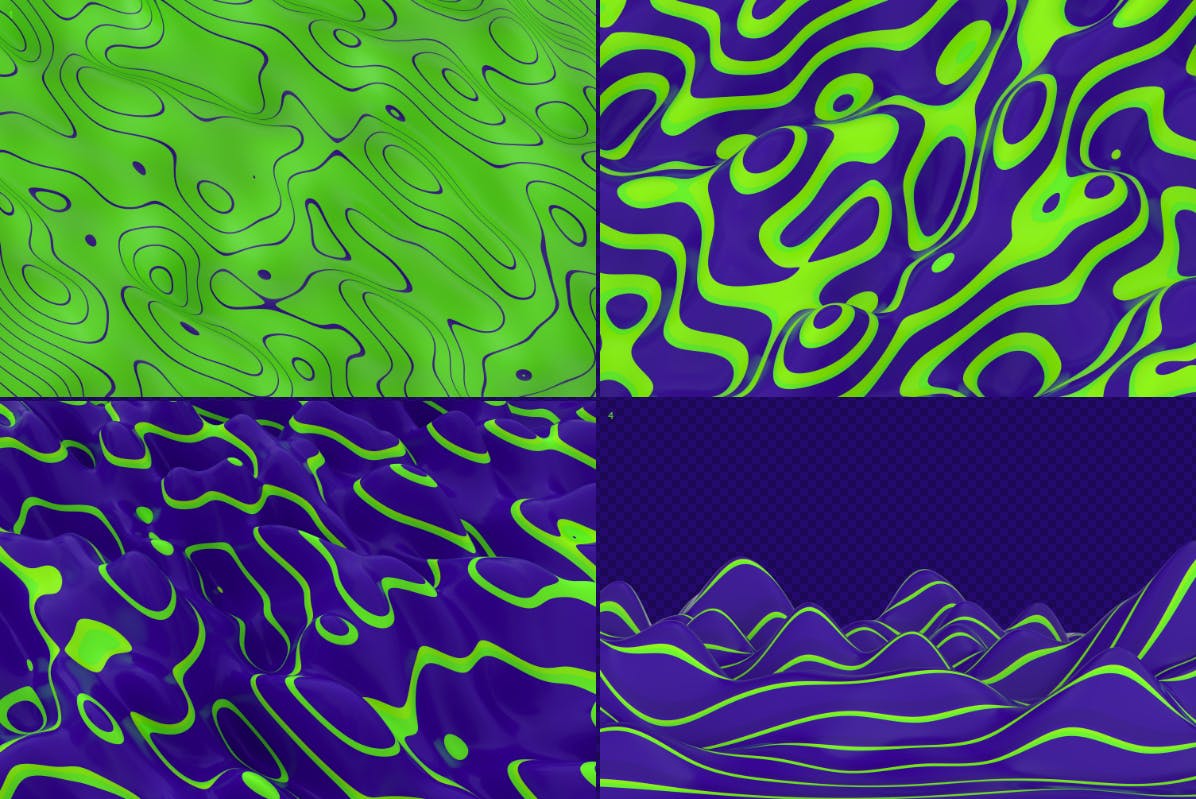 时尚高端抽象的3D波浪线背景-绿色和蓝色