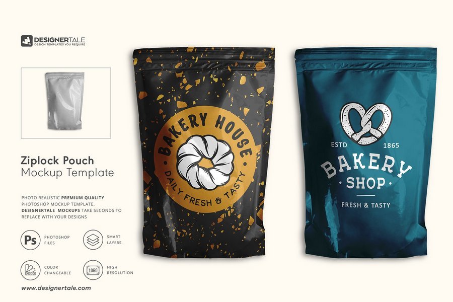 袋装零食食品拉链包装袋俯视图展示效果图VI智能贴图