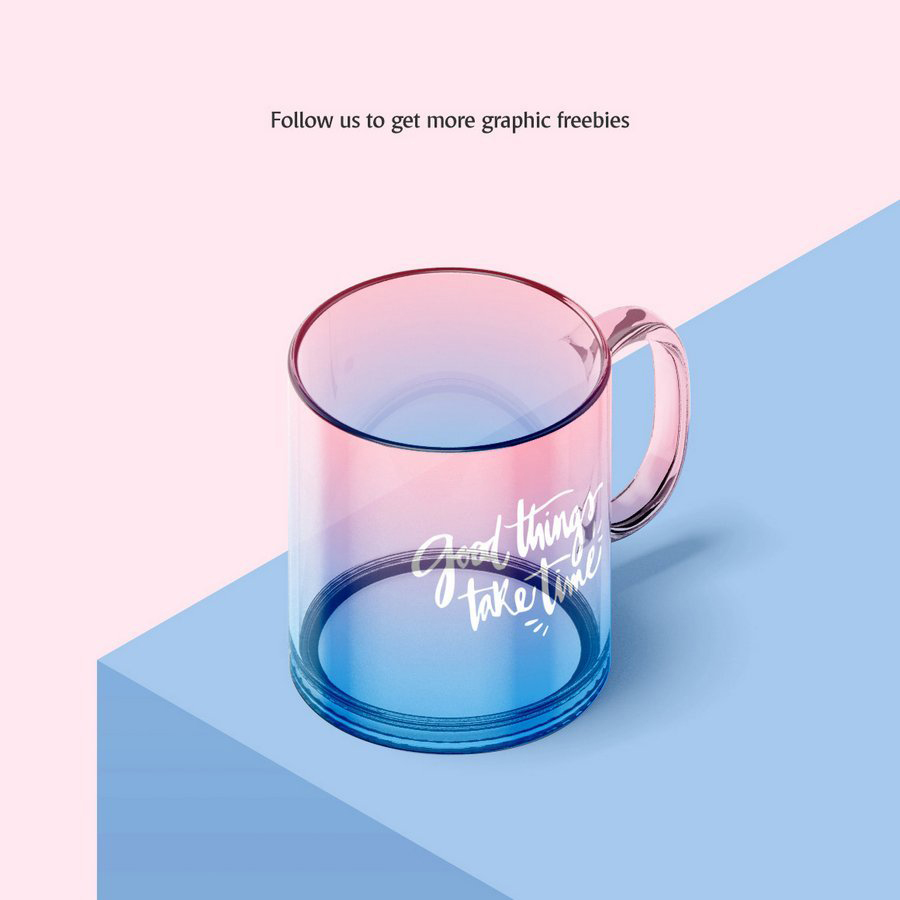 透明水杯玻璃杯马克杯品牌形象展示效果图VI智能贴图PS样机