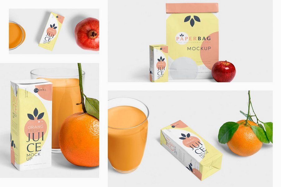果汁饮料纸盒利乐包装品牌形象展示效果图VI智能贴图PS样机素
