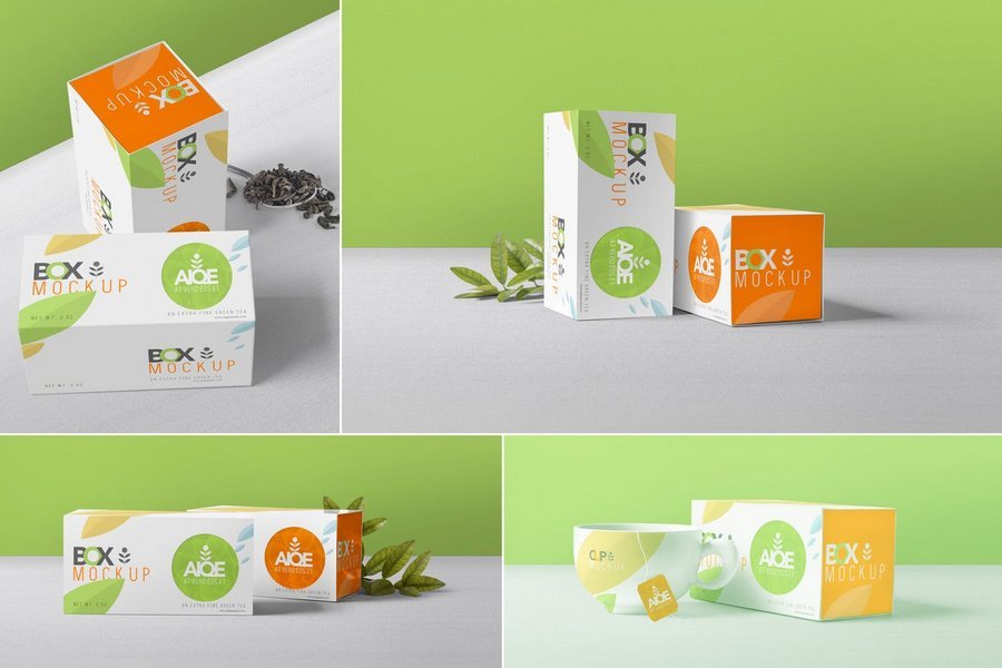 茶叶包装盒纸盒食品小礼盒展示效果图VI智能贴图PS样机素材
