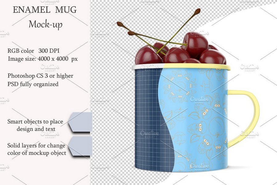马克杯搪瓷杯水杯外壳品牌形象展示效果图VI智能贴图PS样机素