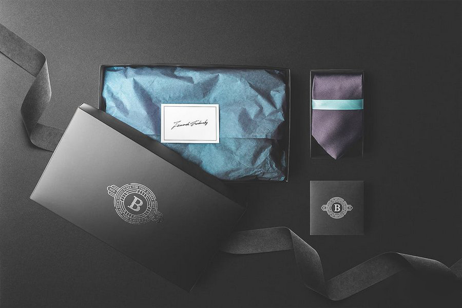 男装服装领带品牌纸盒包装盒礼品盒展示效果图VI智能贴图PS样
