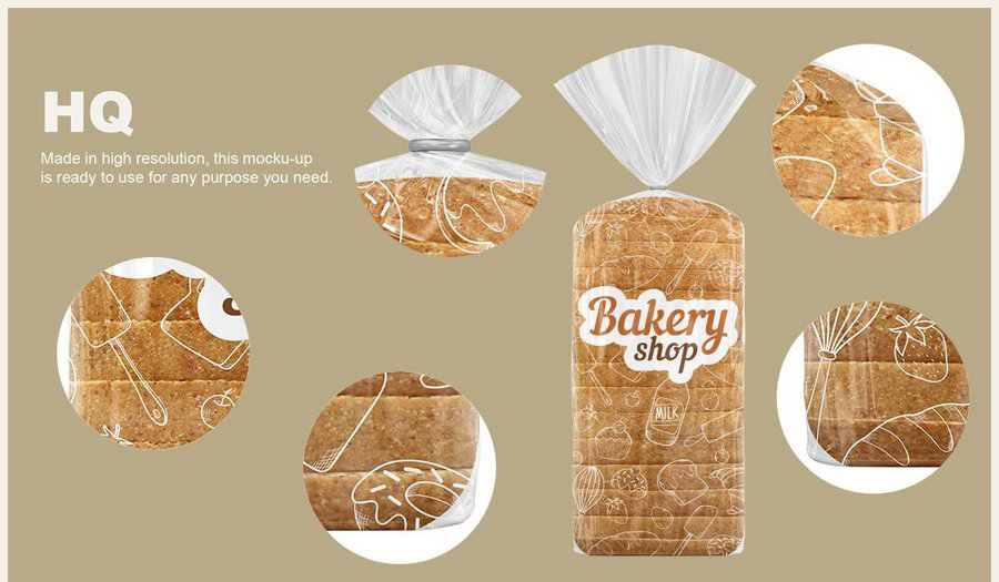 透明塑料袋包装面包烘培店美食餐厅餐饮食品包装袋展示效果图