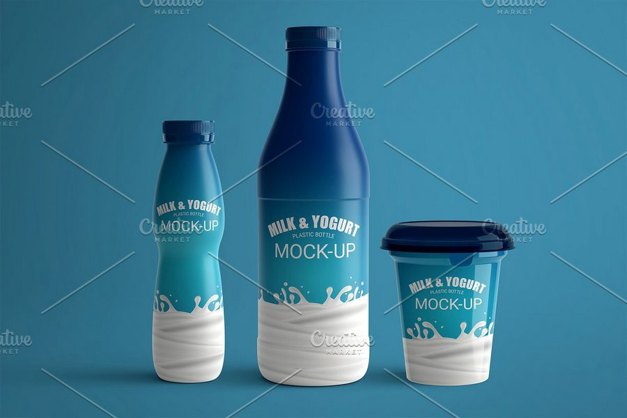 牛奶瓶玻璃瓶乳品杯装酸奶饮料食品包装瓶展示效果图