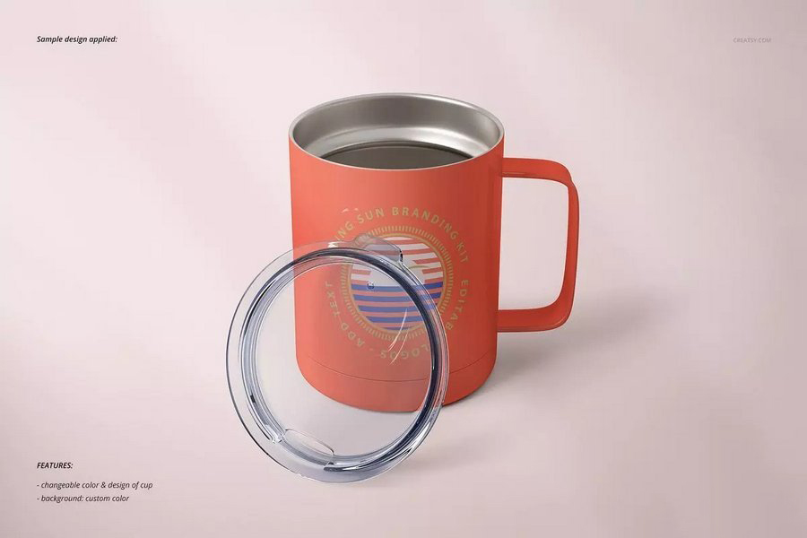 带盖不锈钢咖啡杯马克杯水杯外壳展示效果图VI智能贴图