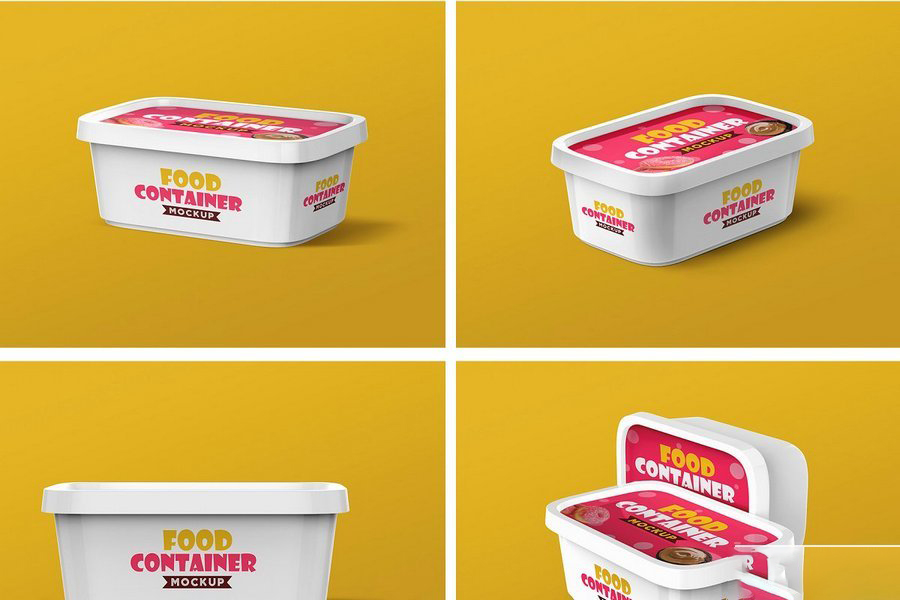 快餐厅餐饮塑料食品带盖包装盒展示效果图VI智能贴图