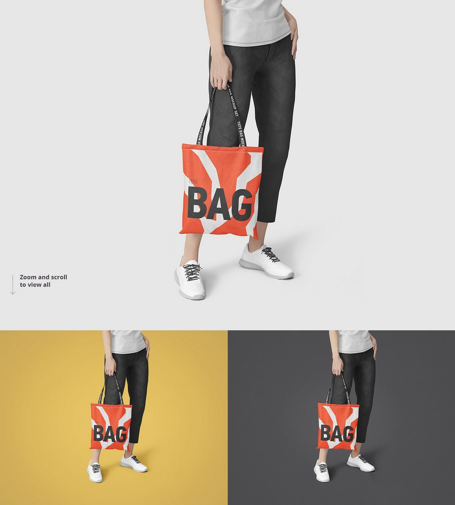 帆布袋手机袋购物袋拎袋包装展示效果图VI智能贴图PS样机素材