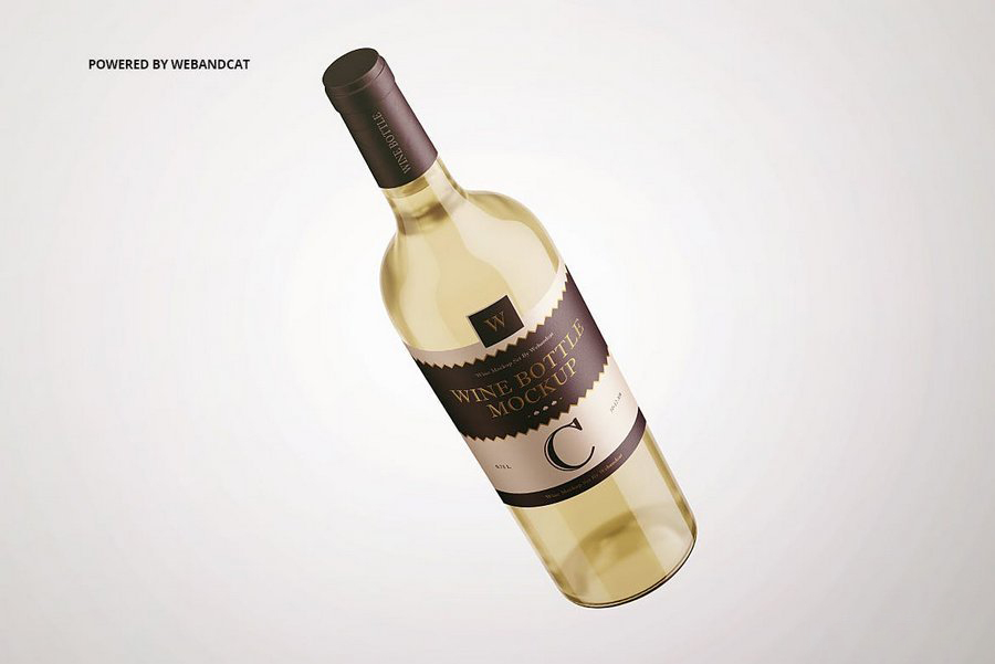 白葡萄酒酒瓶玻璃瓶包装瓶贴标签展示效果图VI智能贴图PS样机
