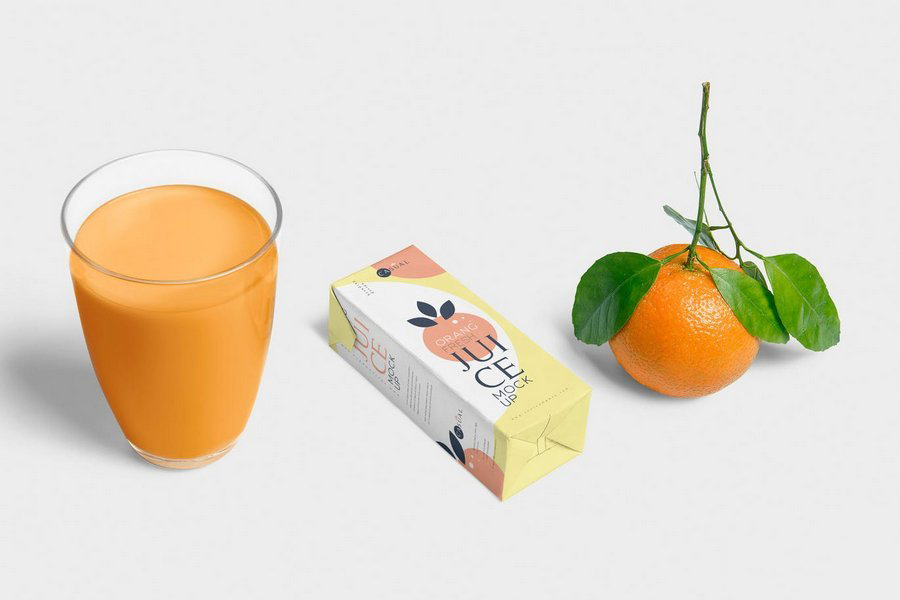 果汁饮料纸盒利乐包装品牌形象展示效果图VI智能贴图PS样机素