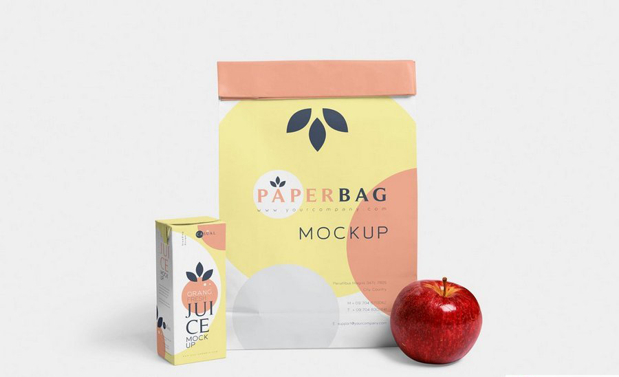 果汁饮料食品利乐纸盒包装盒纸袋购物袋品牌形象展示效果图VI智