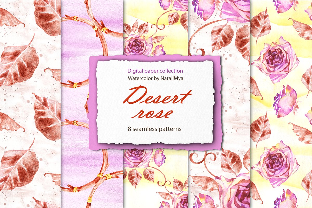 沙漠玫瑰-波西米亚风格无缝图案背景素材