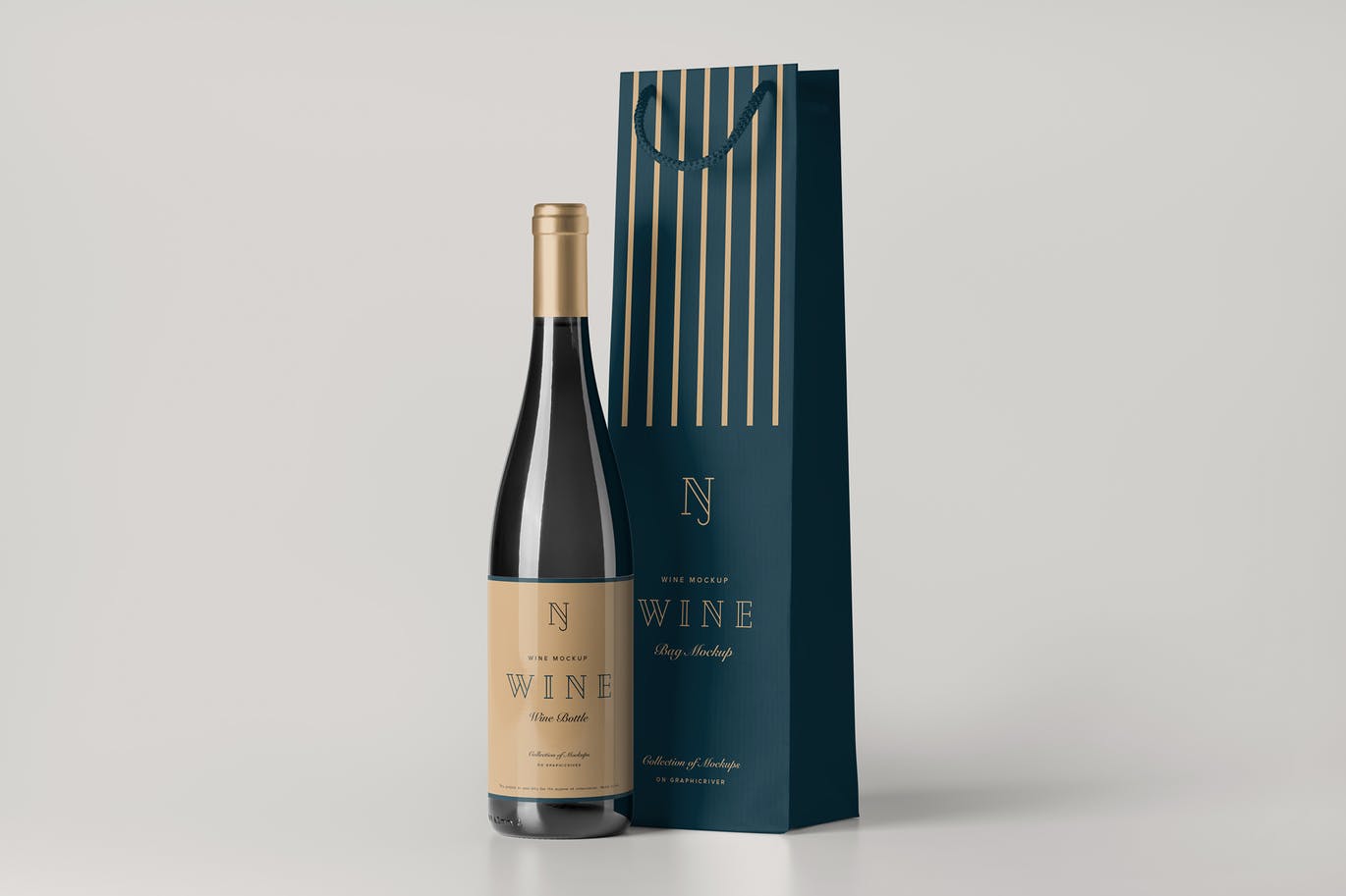 高品质的精致红酒酒瓶包装设计VI样机展示模型