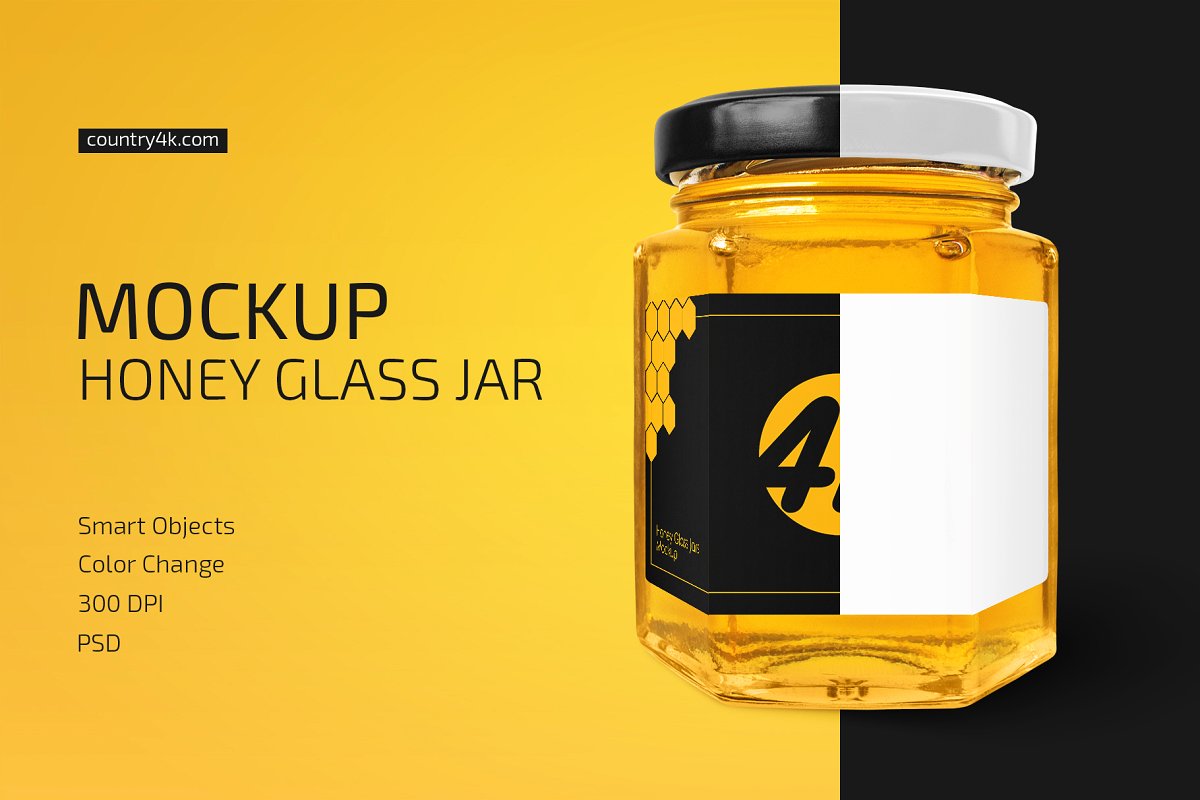 蜂蜜玻璃罐标签品牌包装设计样机