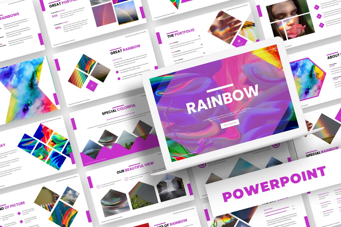 绚丽的彩虹配色大数据powerpoint幻灯片演示模板