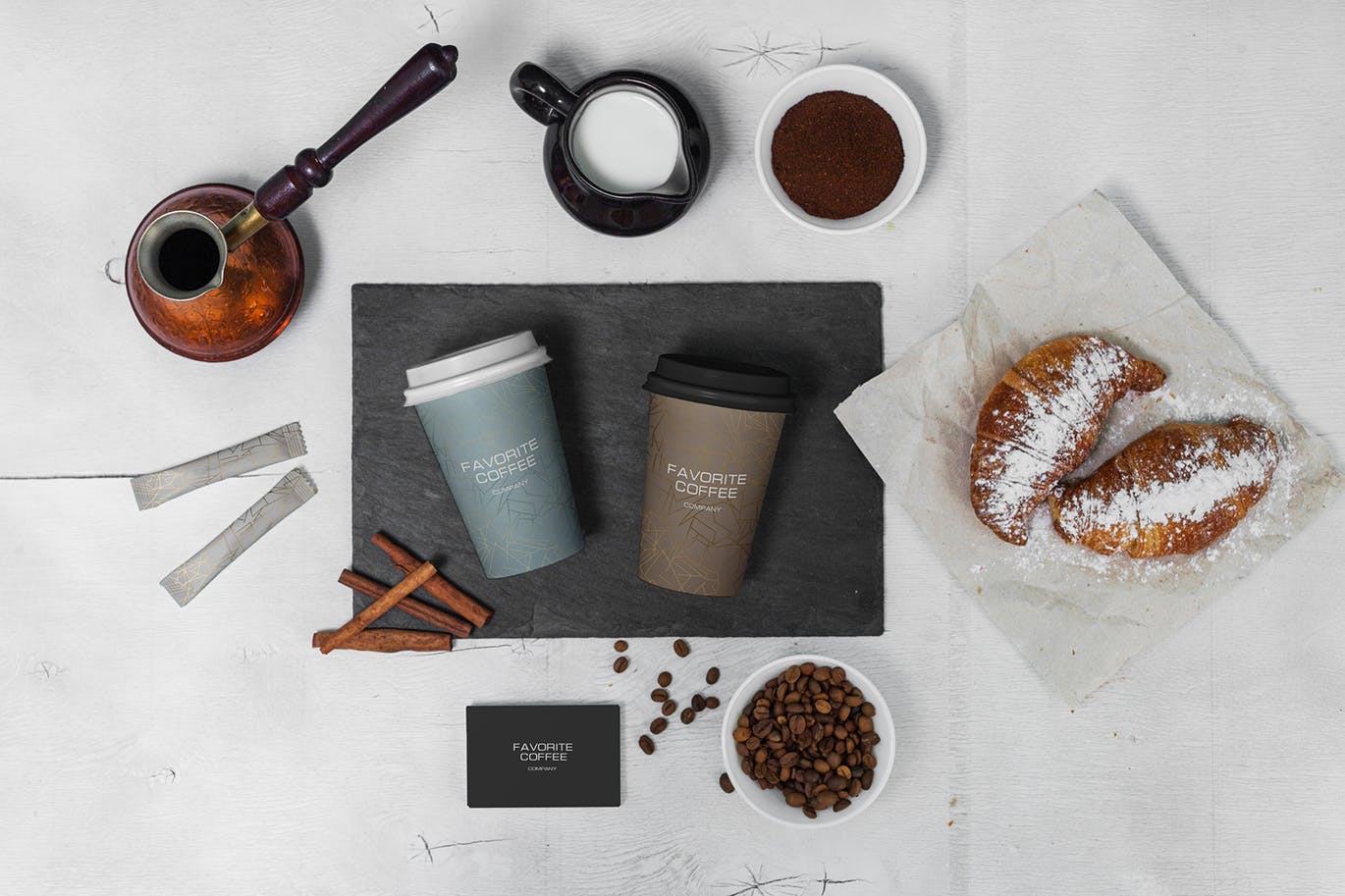 高品质高端品牌烘焙面包店羊角PSD咖啡豆模型