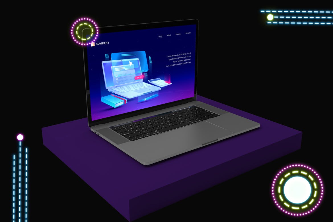 霓虹灯效果的 Macbook Pro 样机素材下载