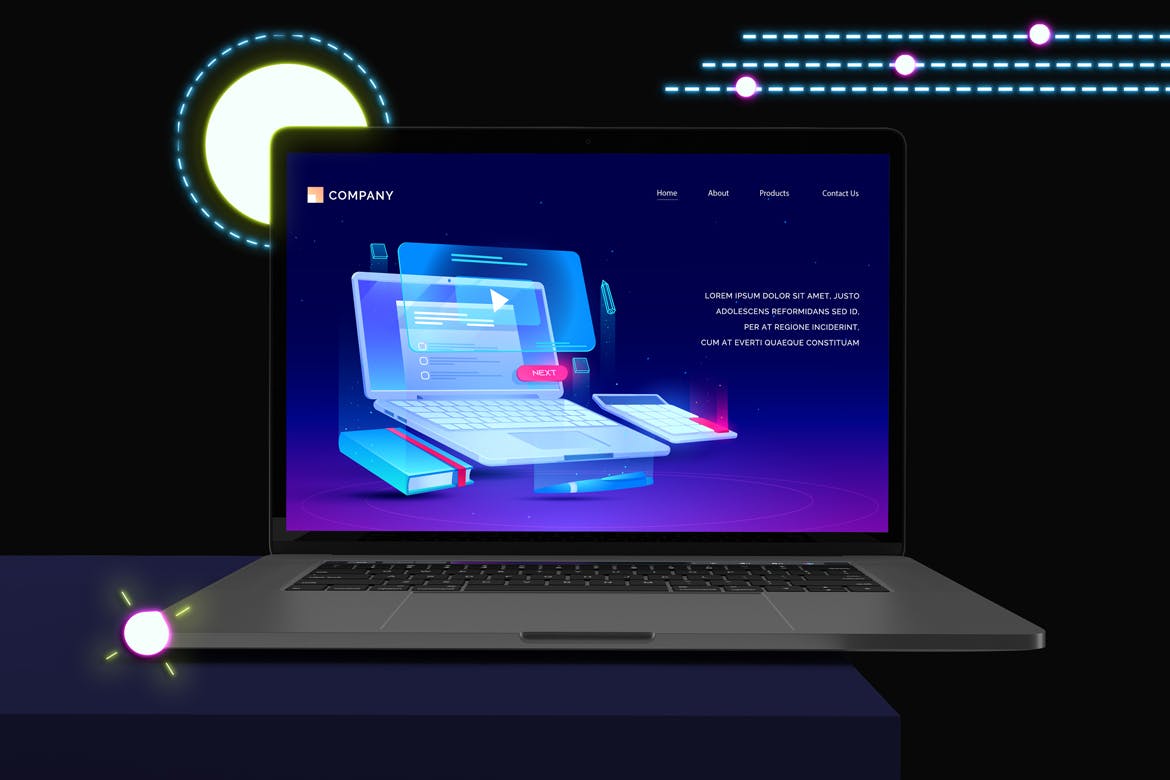 霓虹灯效果的 Macbook Pro 样机素材下载