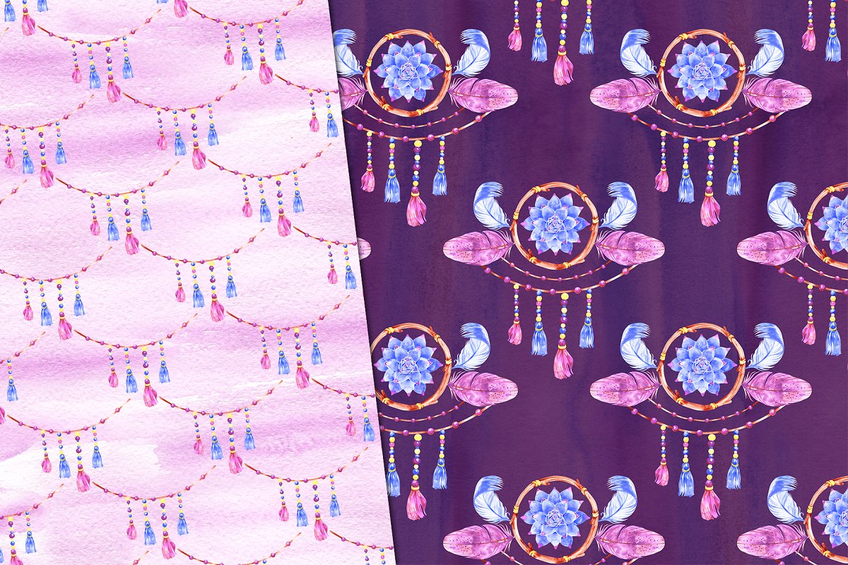 波西米亚风紫色水晶水彩数码纸背景图案素材