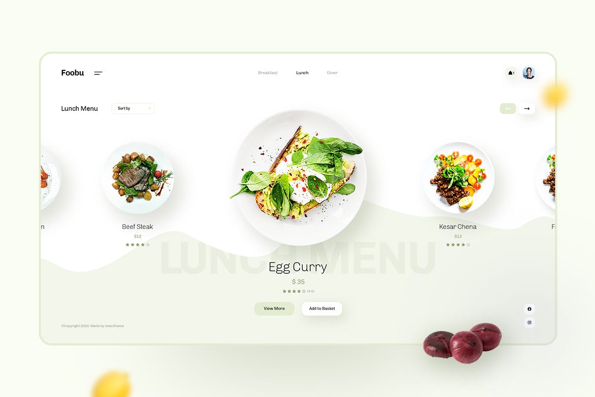 高端餐厅食品配送服务网页或APP UI模板（XD,PSD）