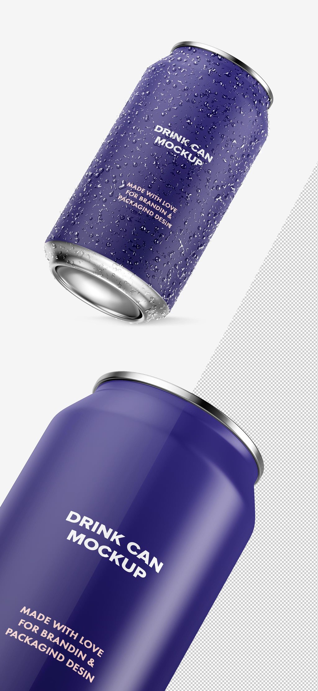倾斜的铝制饮料易拉罐包装设计样机模板