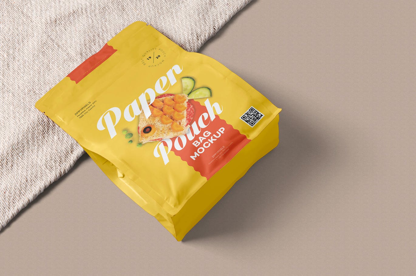 时尚高端逼真质感密封食品包装袋设计VI样机展示模型