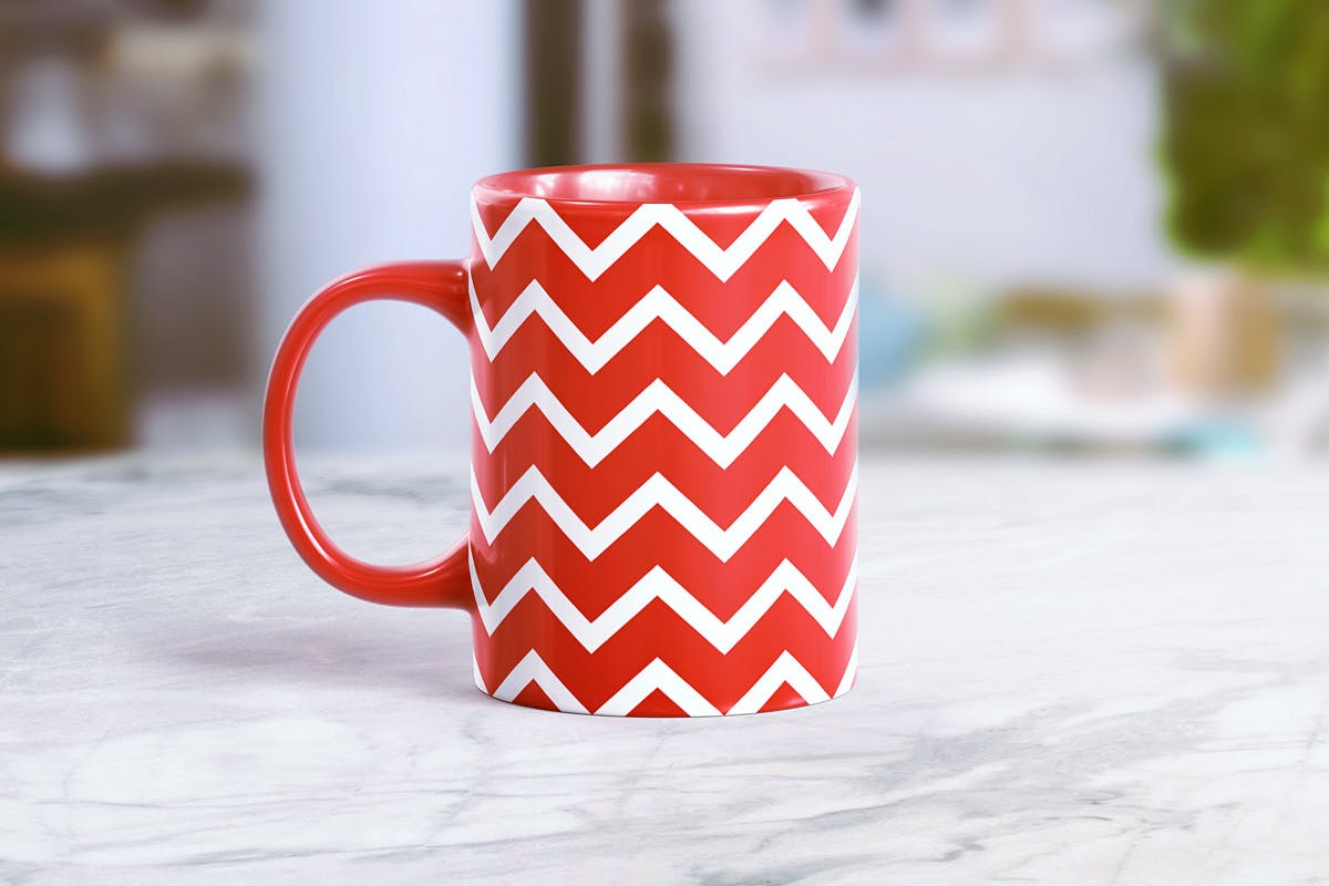 高质量静态逼真场景波纹图案红色马克杯咖啡杯地板纹理礼盒礼物