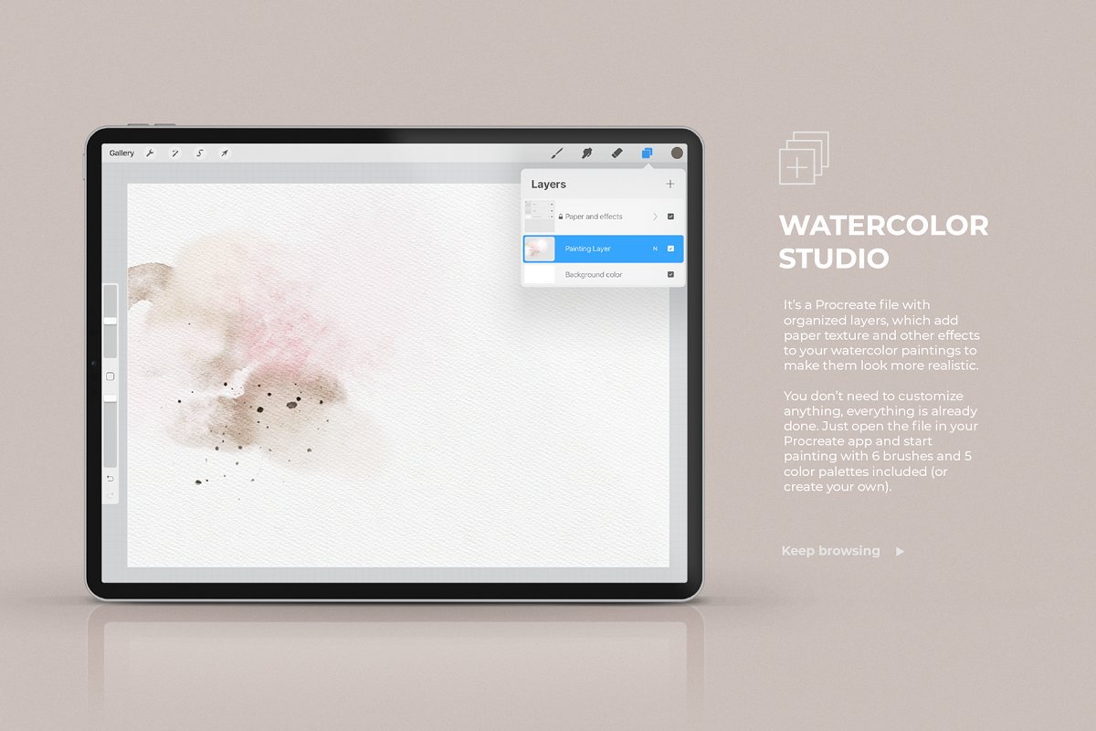 逼真的Procreate水彩绘画笔刷套件