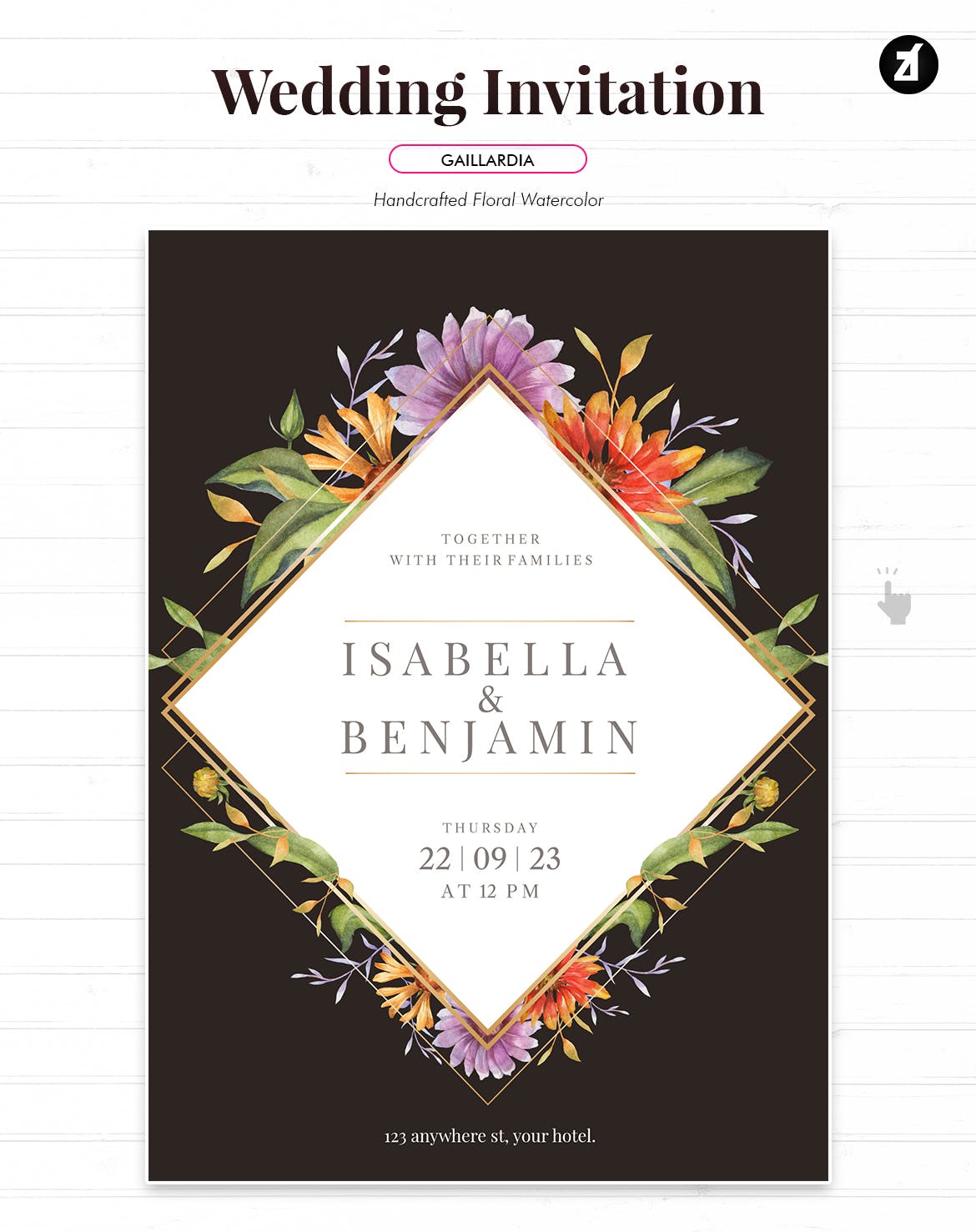 简约手绘水彩风格的花卉花朵植物婚礼请见请帖海报设计模板