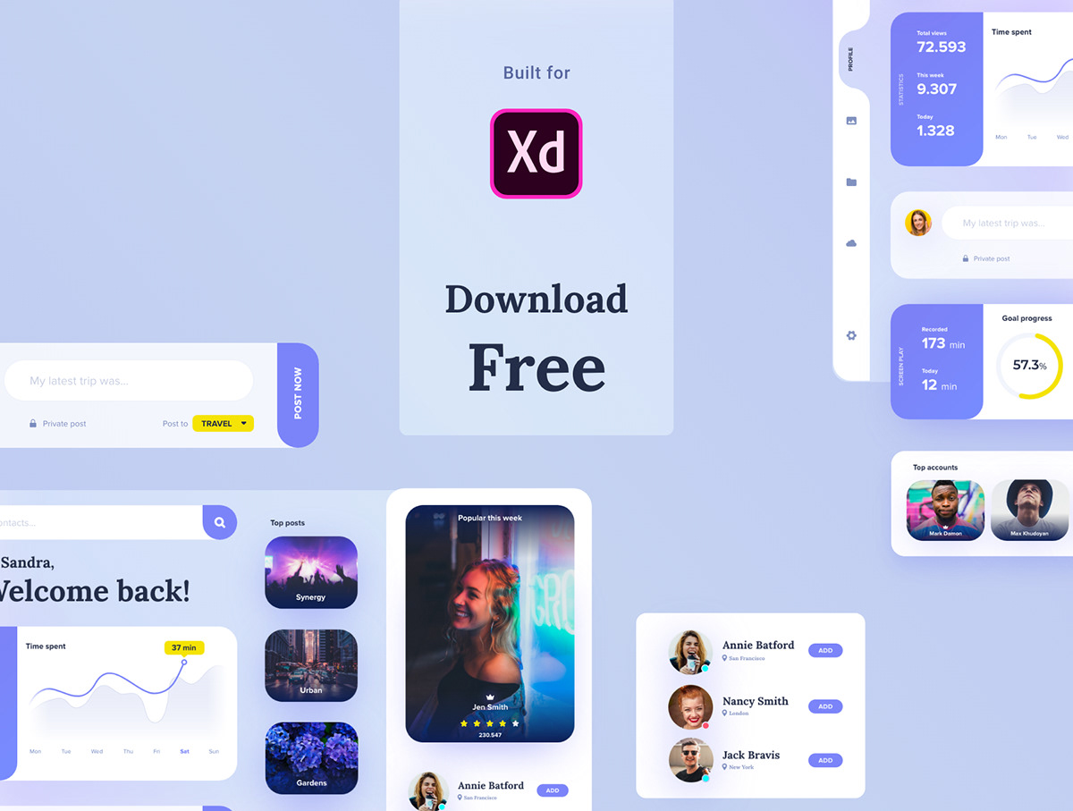 个人中心仪表盘后台管理UI界面设计素材 Adobe Xd P