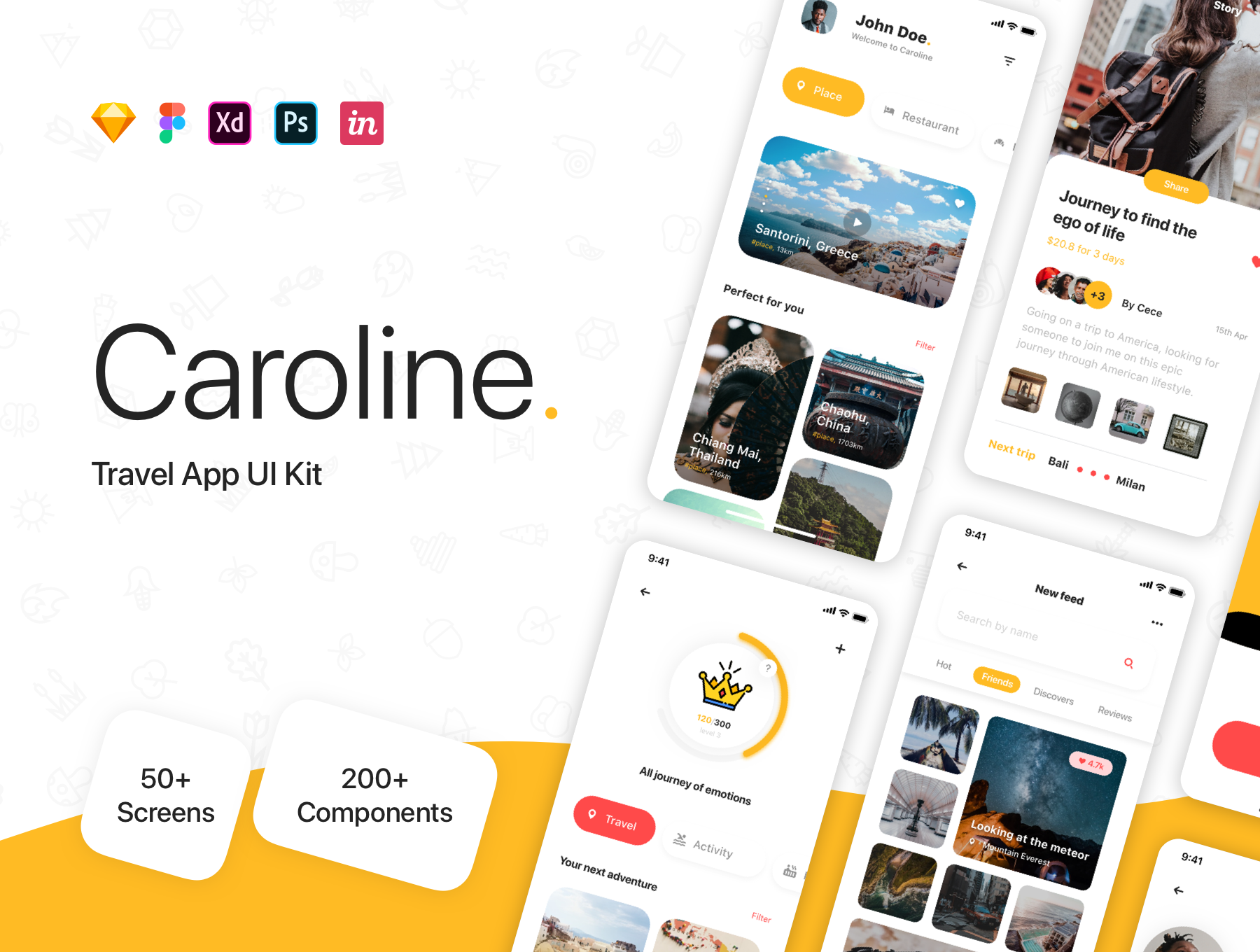 高质量旅行移动APP界面UI设计素材工具包 Caroline