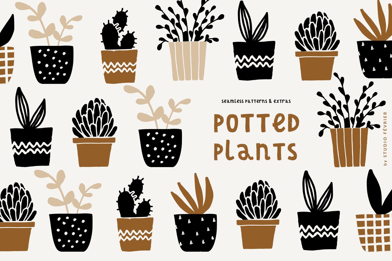 手绘多肉盆栽植物图案素材合辑 Potted Plants |