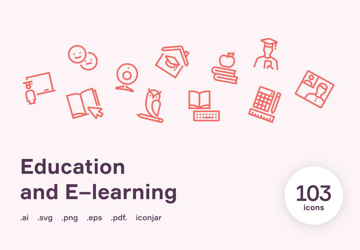 在线教育培训矢量图标集 Education & E–