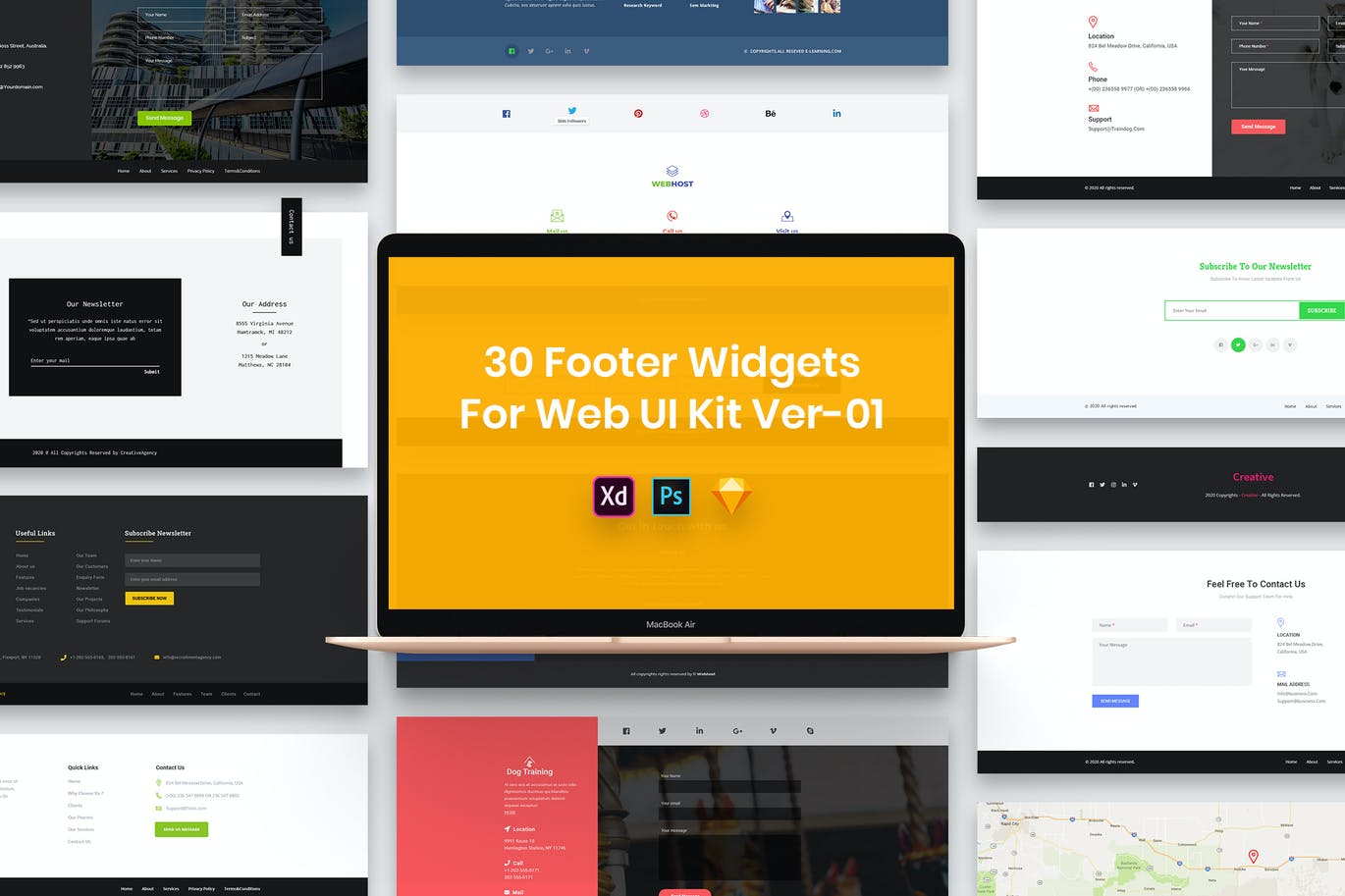 专业的30个页脚小部件WEB UI KITS-PSD，SKE