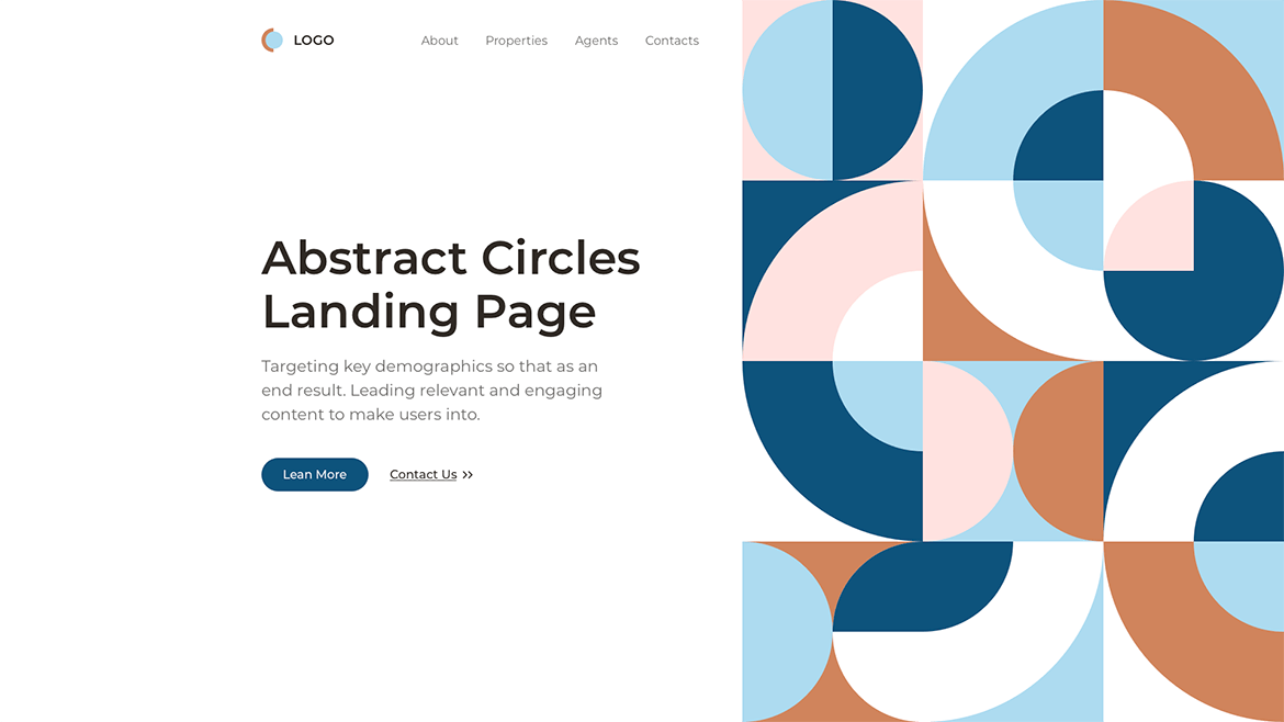 包豪斯风格的抽象圆圈着陆页UI模板