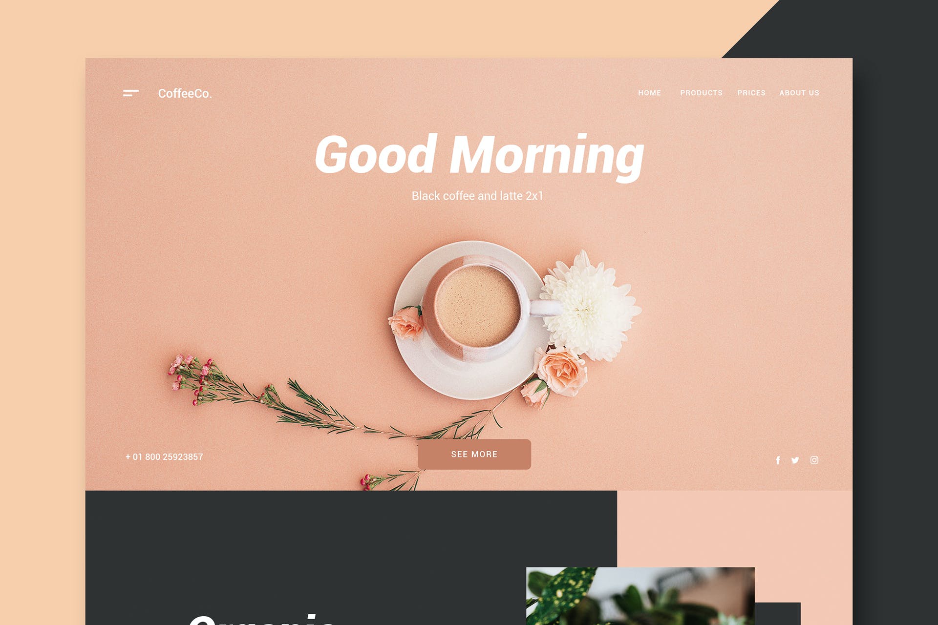 文艺范的咖啡店网站设计模板（AI,EPS,PSD,XD）