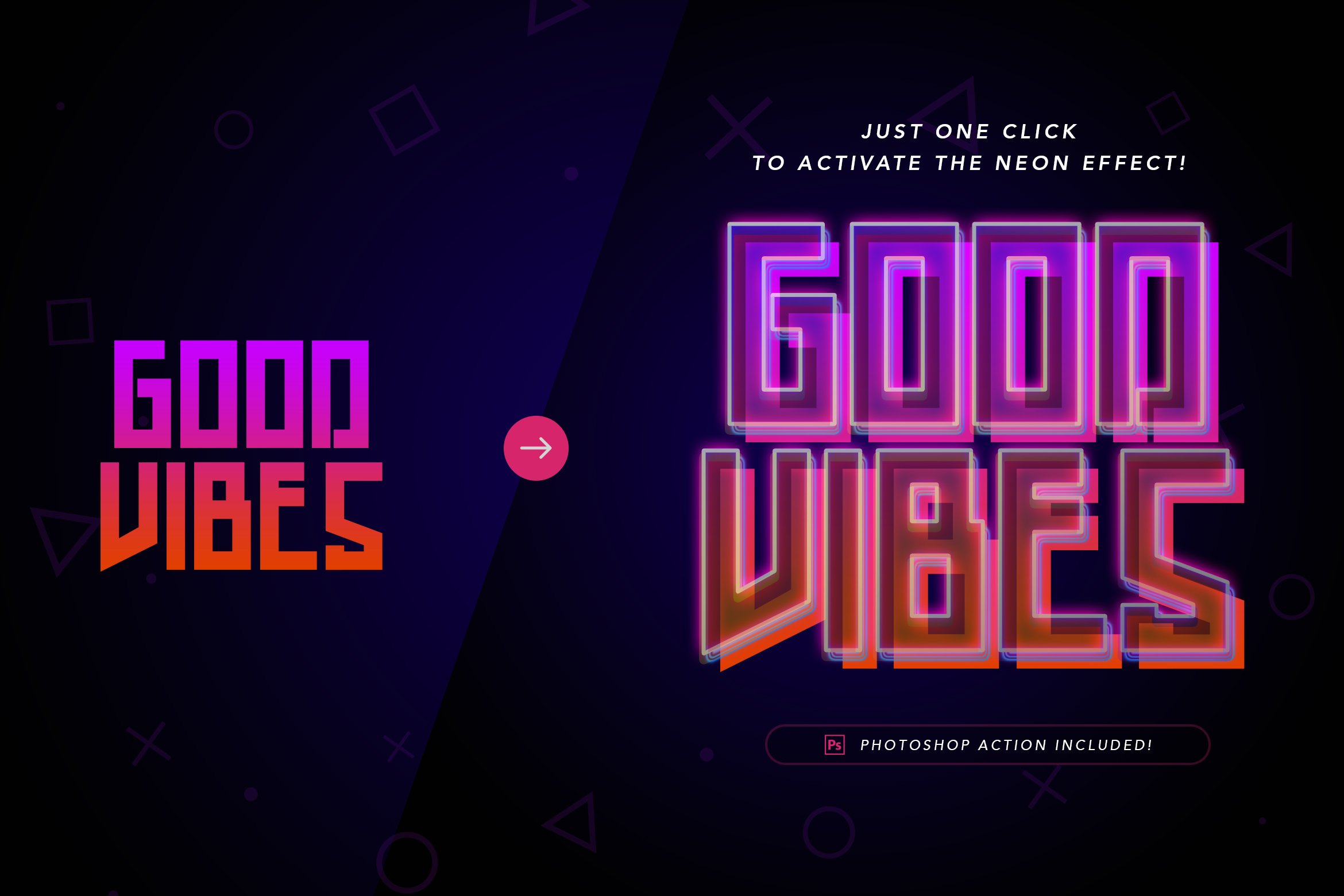 霓虹灯时尚英文字体 Good Vibes Modern Di