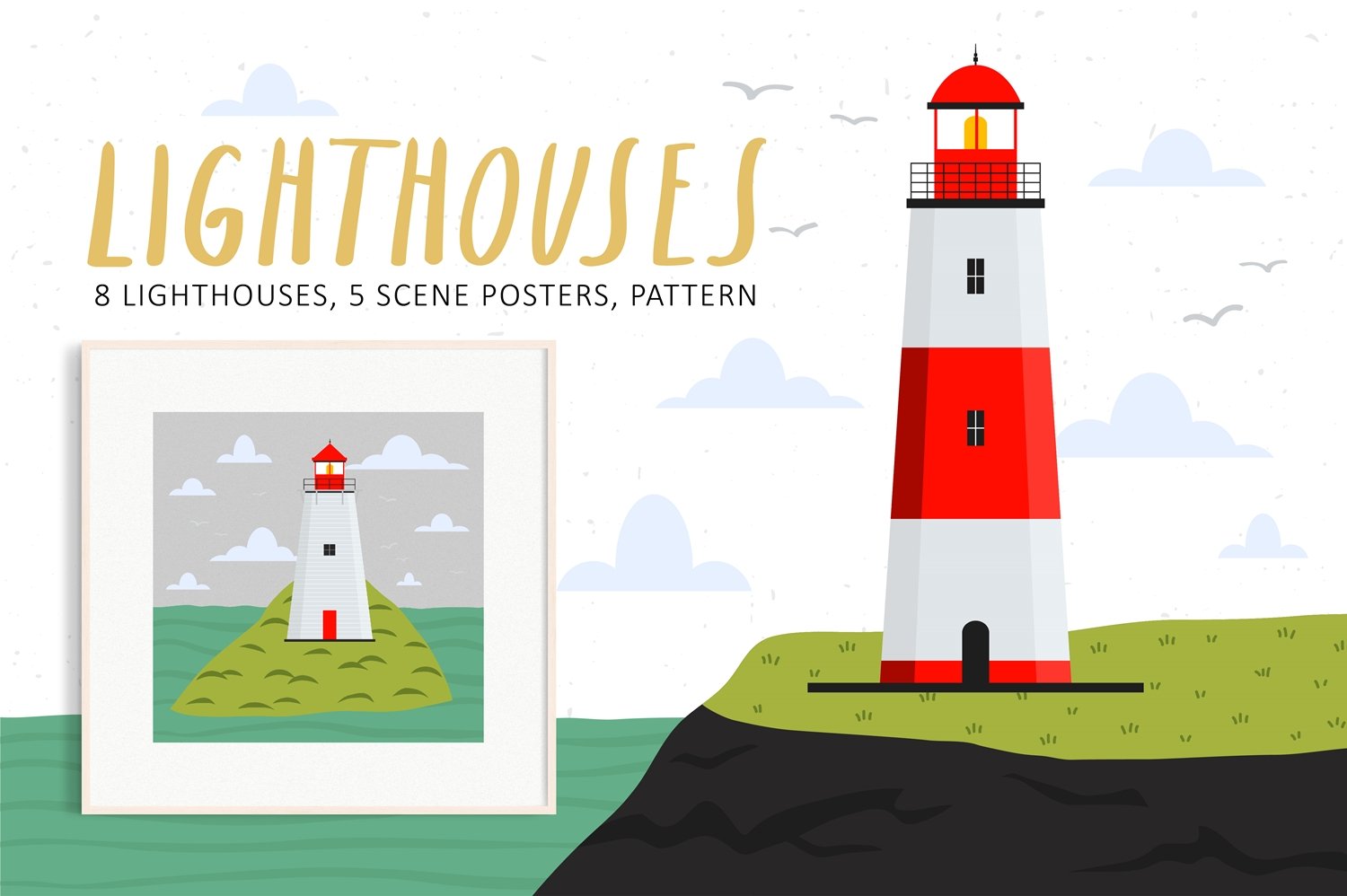 10个清新的灯塔矢量插图插画素材 Lighthouses s