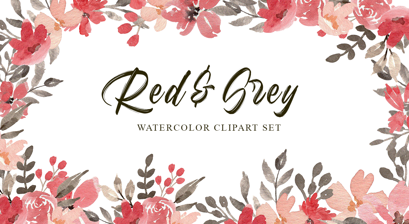 独特创意手绘水彩剪贴画集 Red & Grey Fl