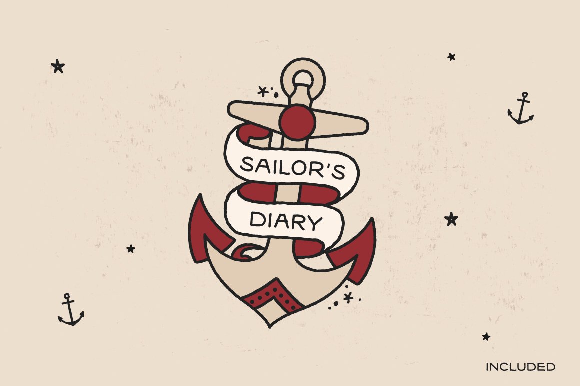 手绘复古纹身字体 Sailors Diary Tattoo