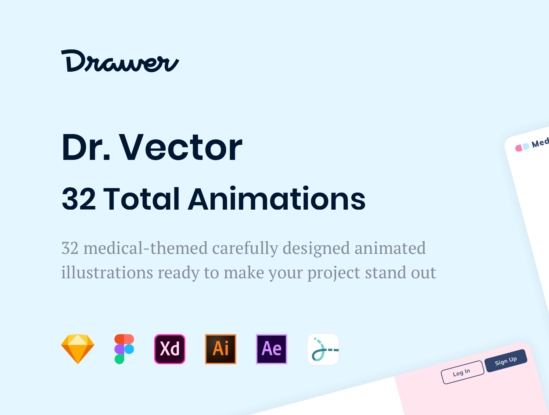 32个精心设计的医学保险医院主题矢量插画 Dr. Vecto