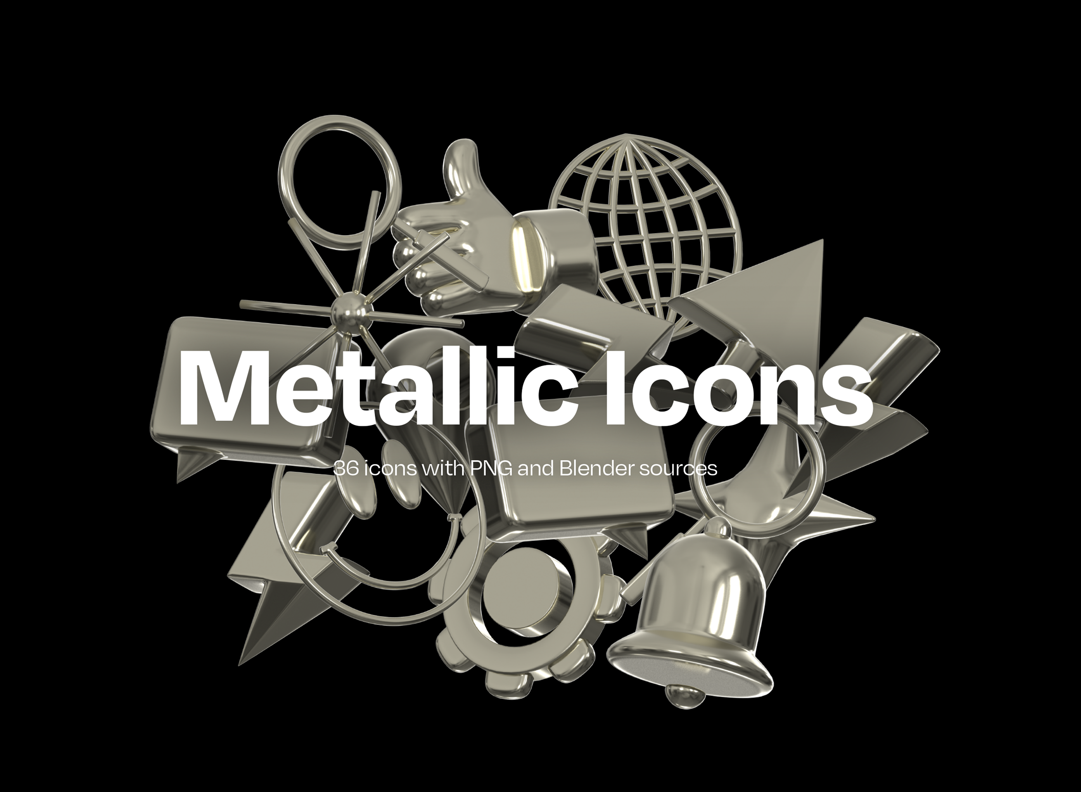 36个金属质感的3D图标集 Metallic Icons B