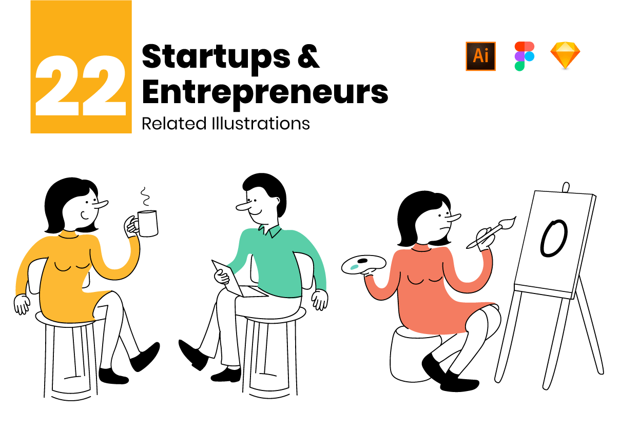 俏皮的手绘Web UI场景插图矢量插画素材 Startups