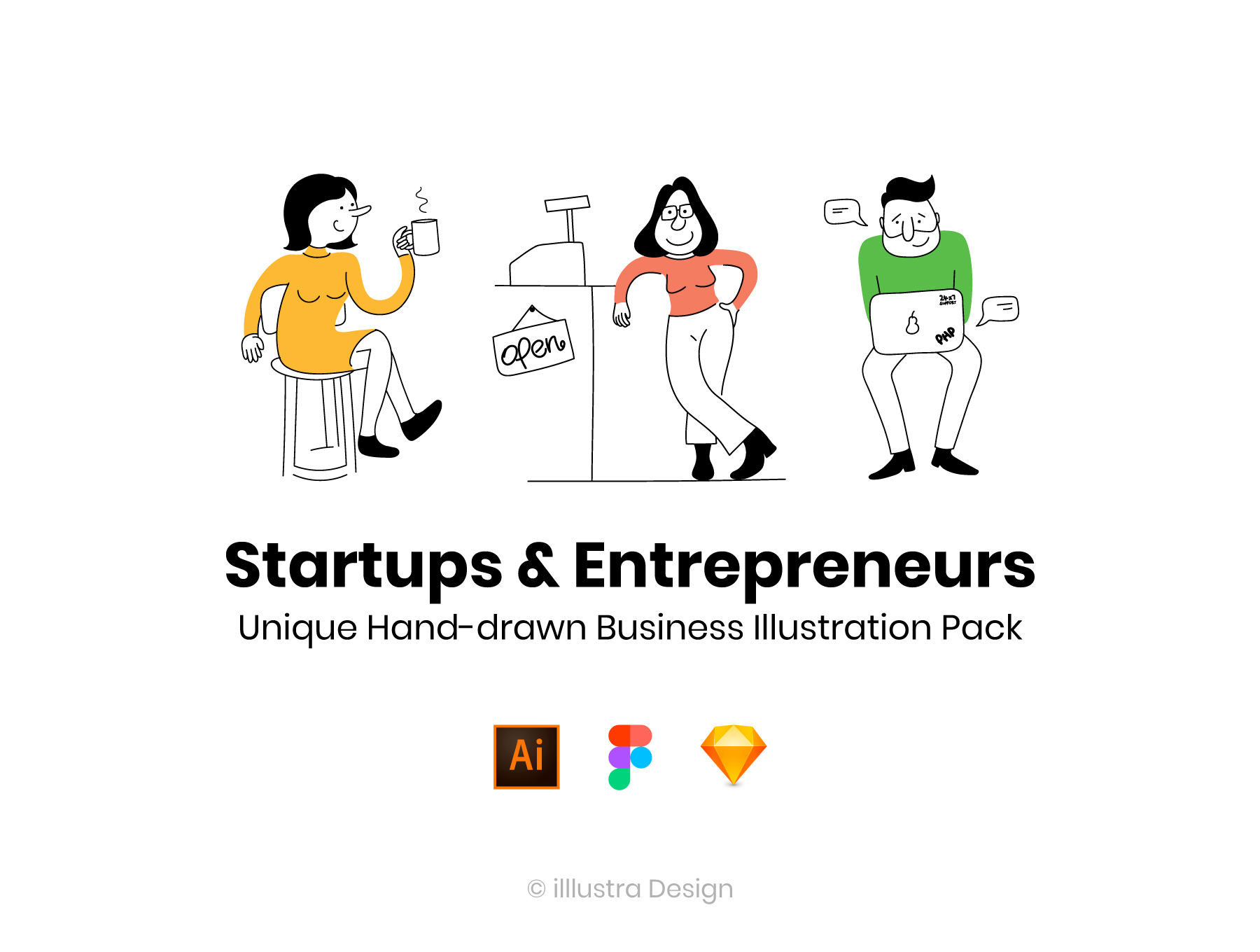 俏皮的手绘Web UI场景插图矢量插画素材 Startups