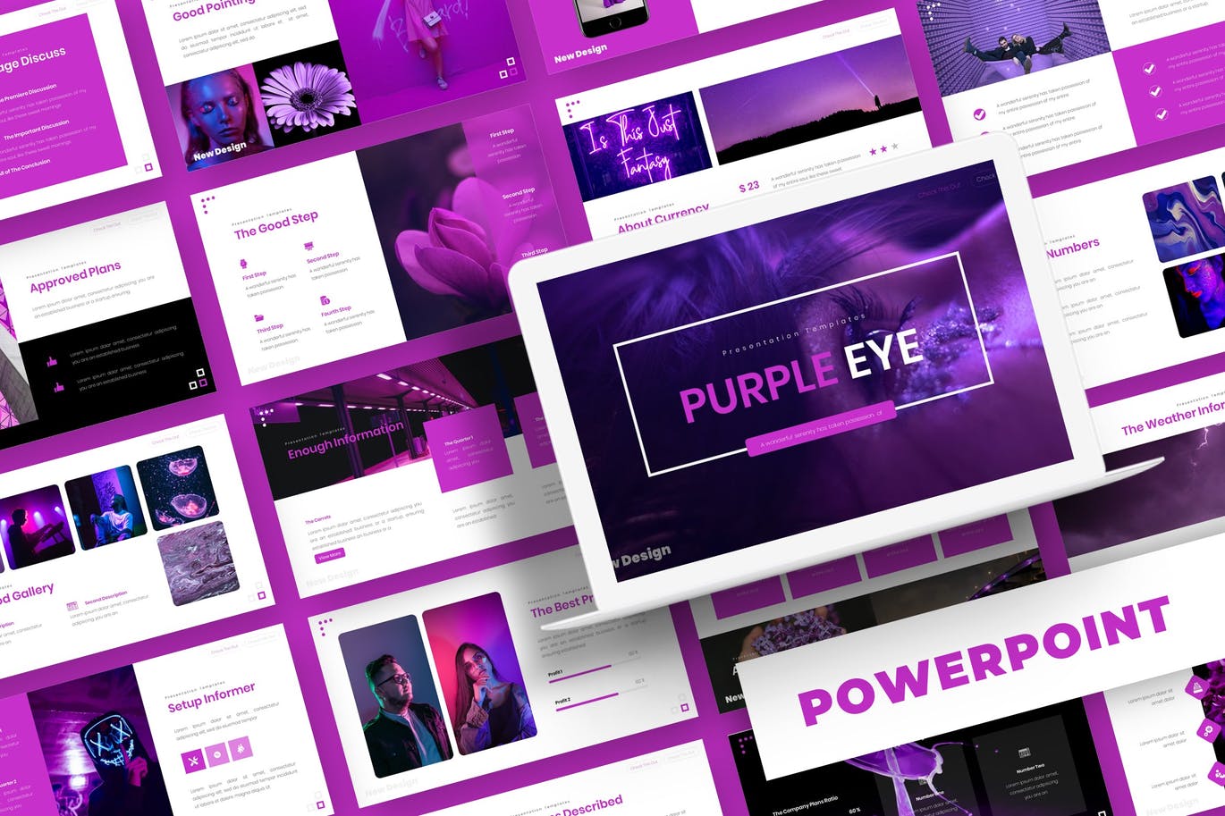 时尚绚丽的紫色配色powerpoint幻灯片演示模板