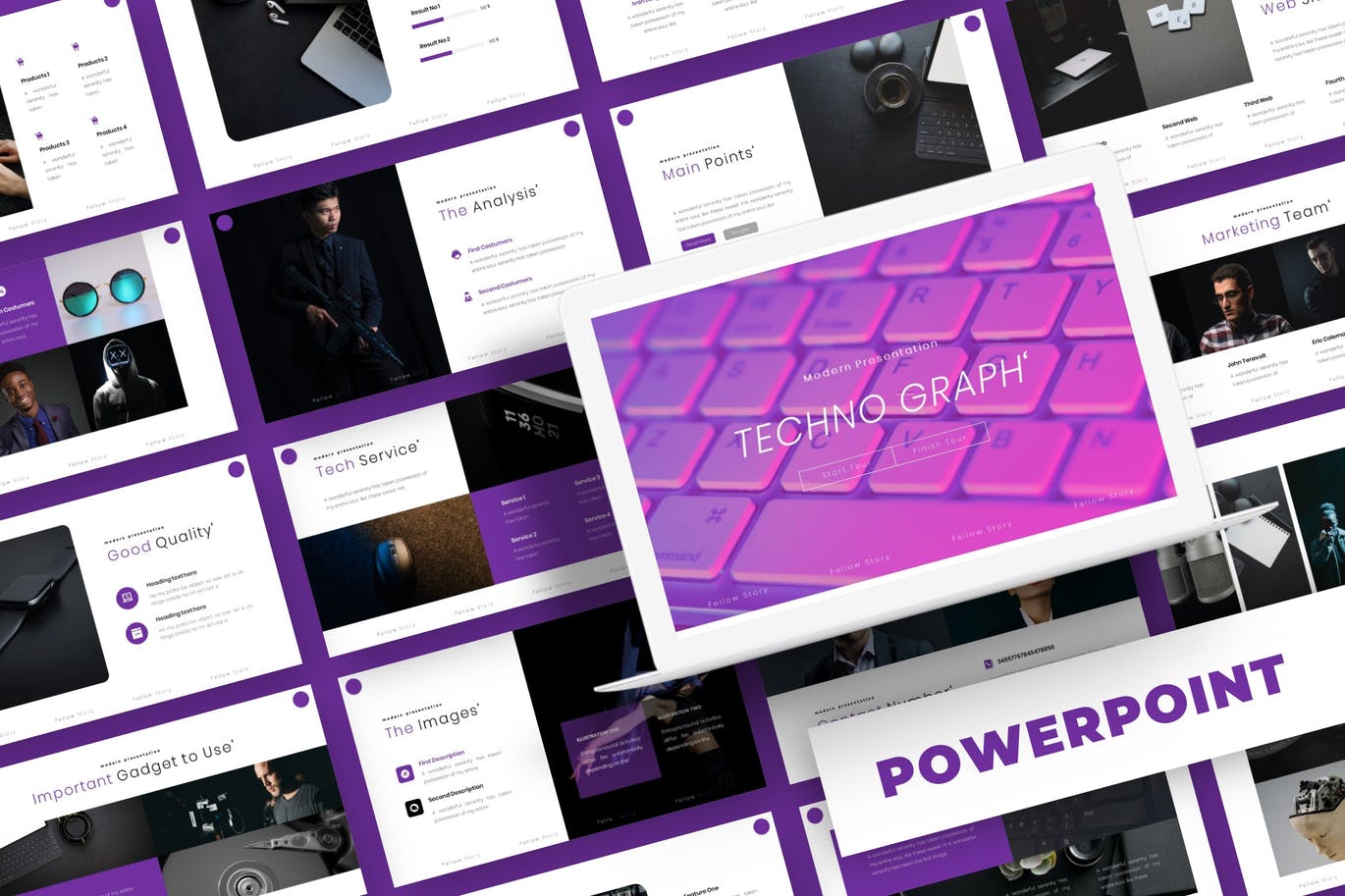 紫色配色的高品质优雅时尚高端powerpoint幻灯片演示模