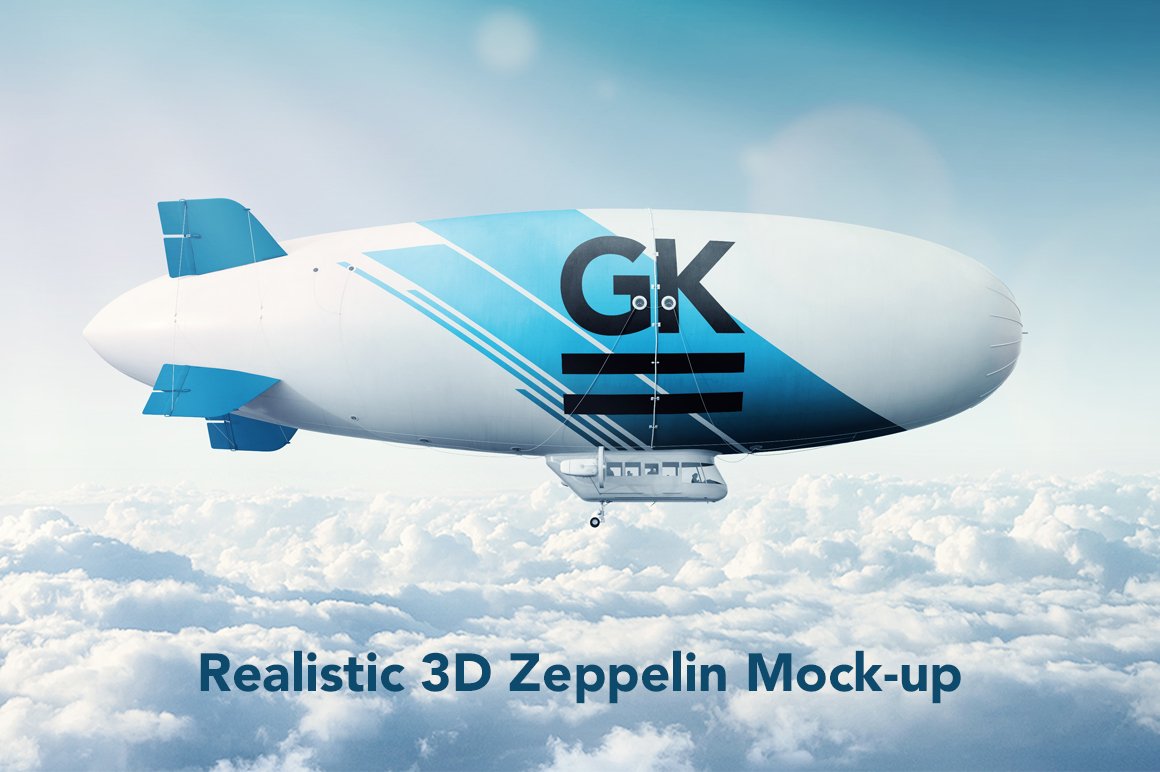 逼真的航空科技企业VI飞艇气球展示样机PSD模板 Reali