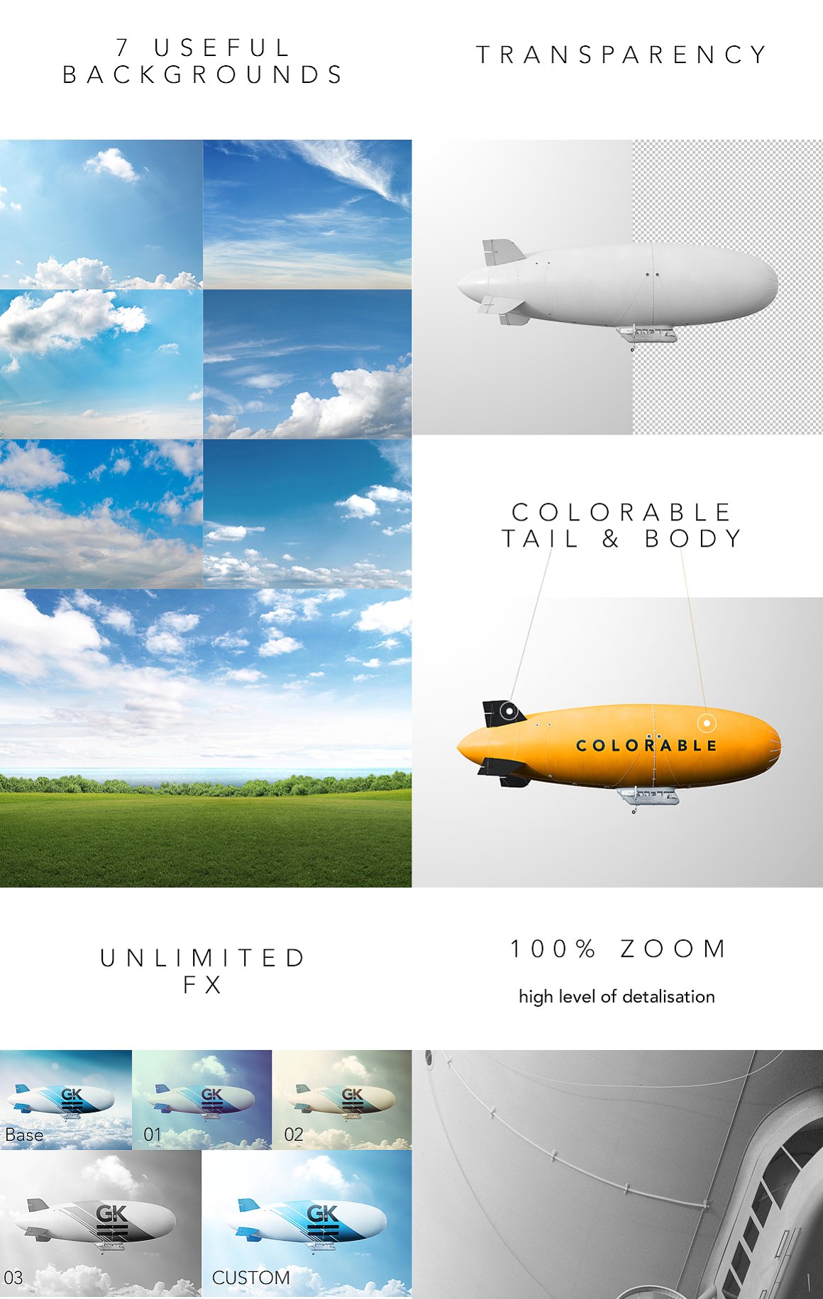 逼真的航空科技企业VI飞艇气球展示样机PSD模板 Reali