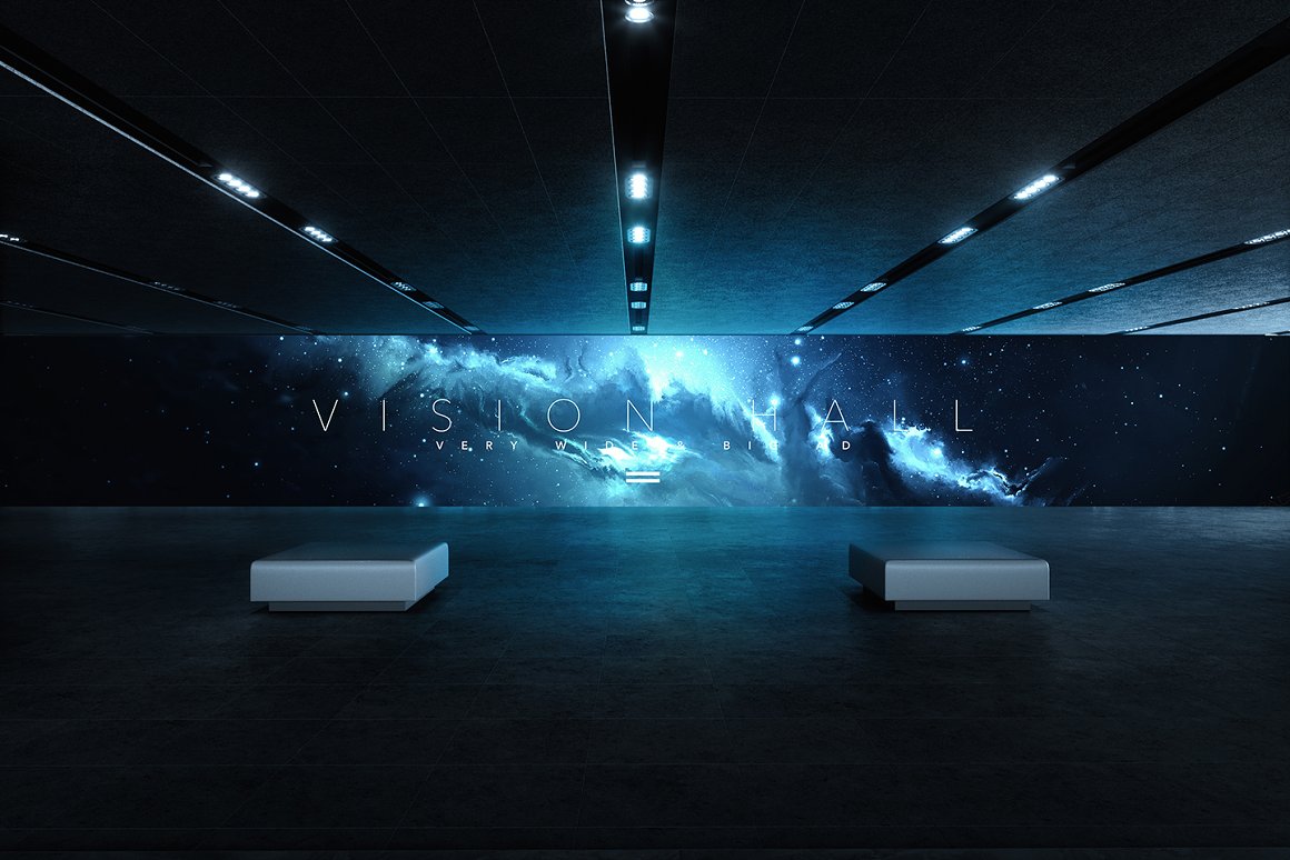 超长画廊宣传海报广告牌发布会提案样机PSD模板 Vision